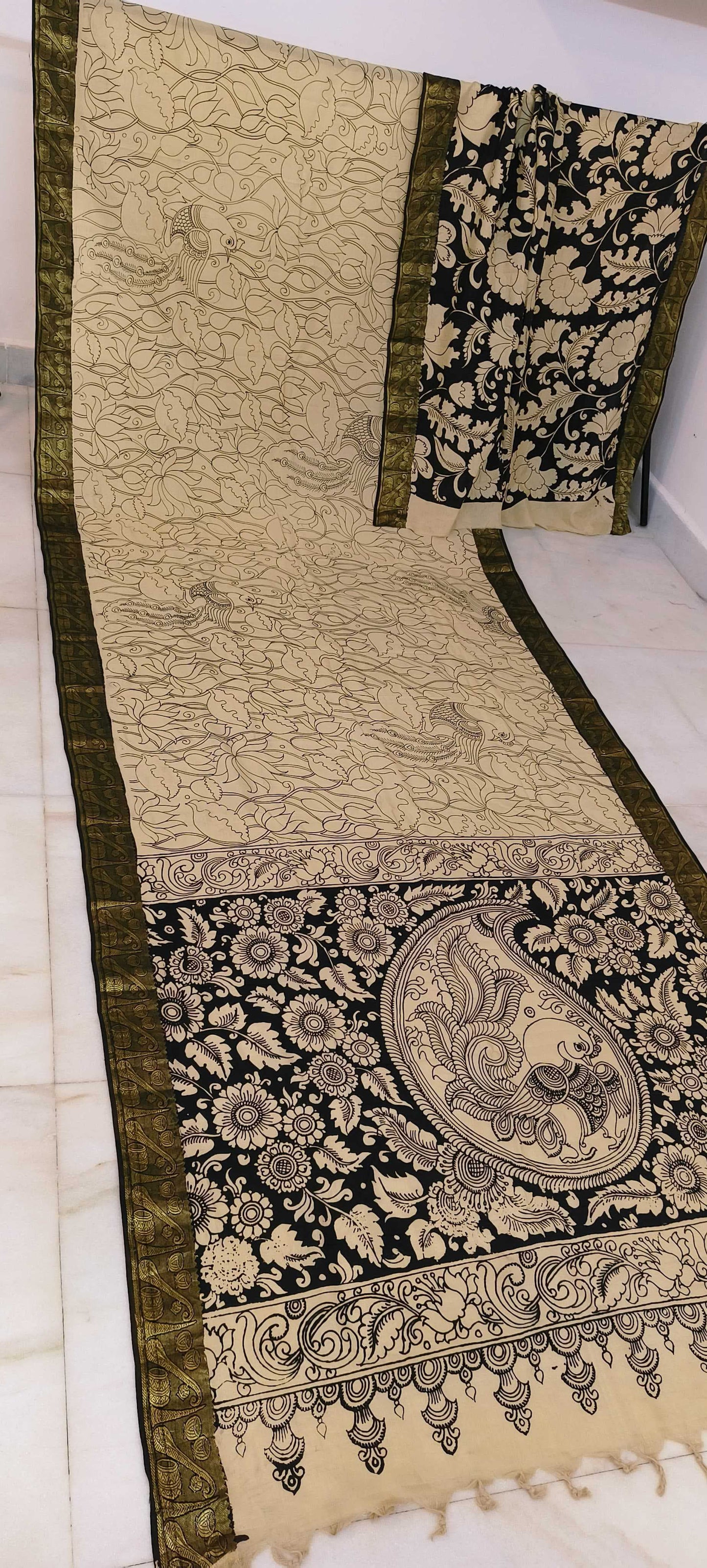 Kshama | Black and white kalamkari Saree
