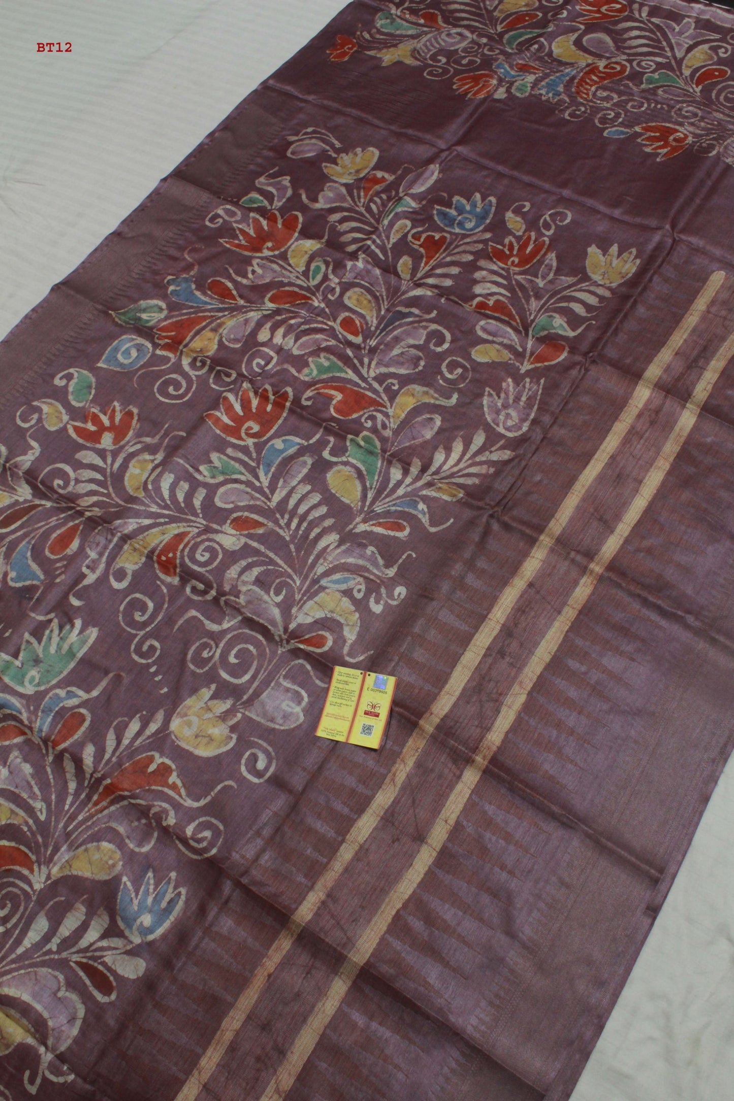 👆Pure Kosa Silk, Hand-batik Print Saree With Blouse Piece