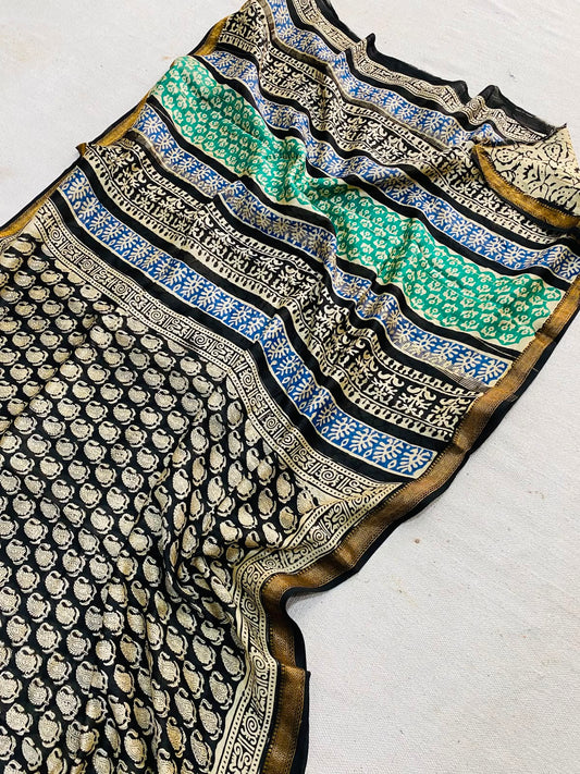 Let’s Wear #ethicallymade✅
🍁Beautifully Crafted Maheshwari Silk Saree  collection🍁
 Specially Designed in Bagru  jahota rapid dabu hand block print
100% Natural Dye
Fabric : Maheshwari Silk 
Length : 5.5 Meters
Blouse Piece : 0.90 Meter
