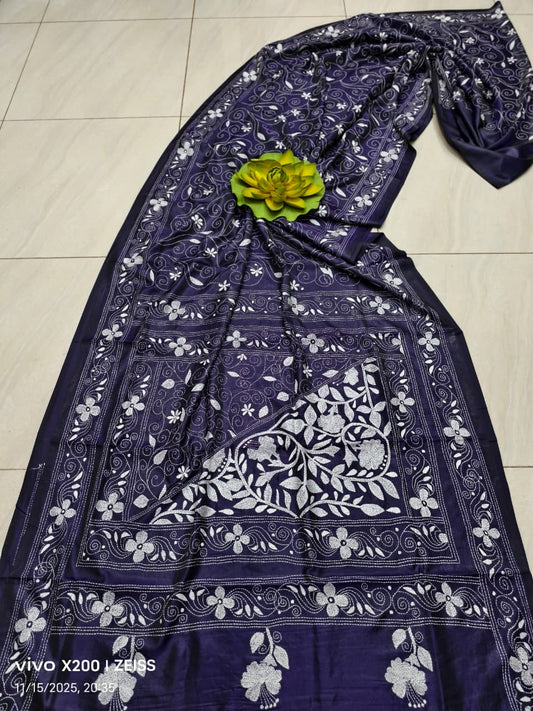 Kajalala |  Blended silk saree with Kantha Embroidery