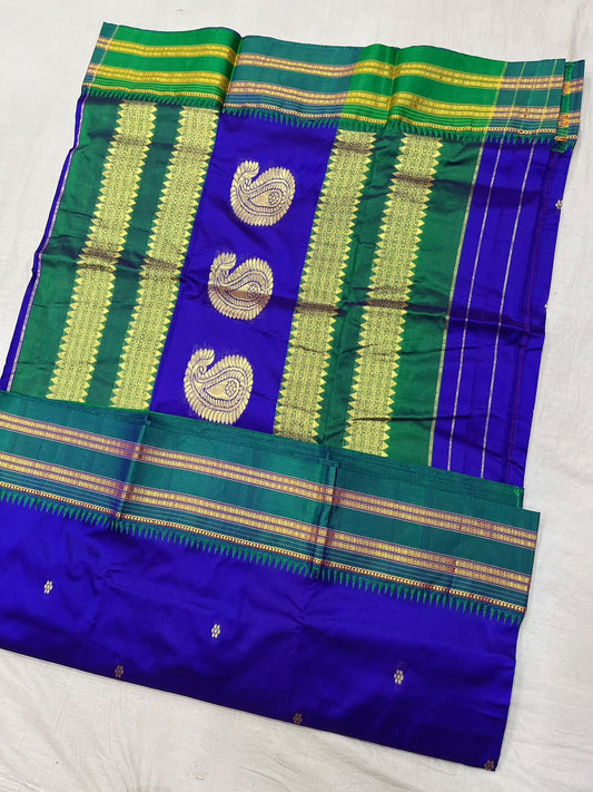 *Narayanpeth silk saree*
Running blouse 
Shoulder butti 
Pure silk
*Price: 6300/- + ship*