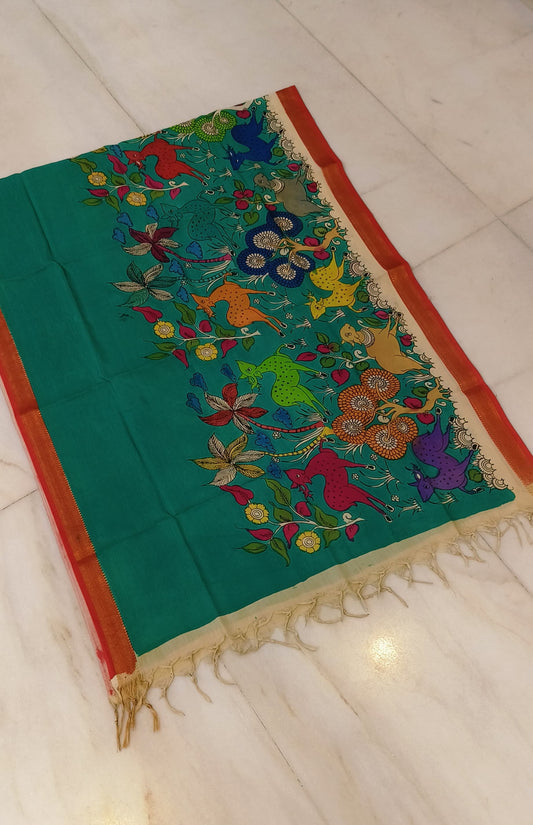 Neer | mangalgiri cotton dupatta with kalamkari work