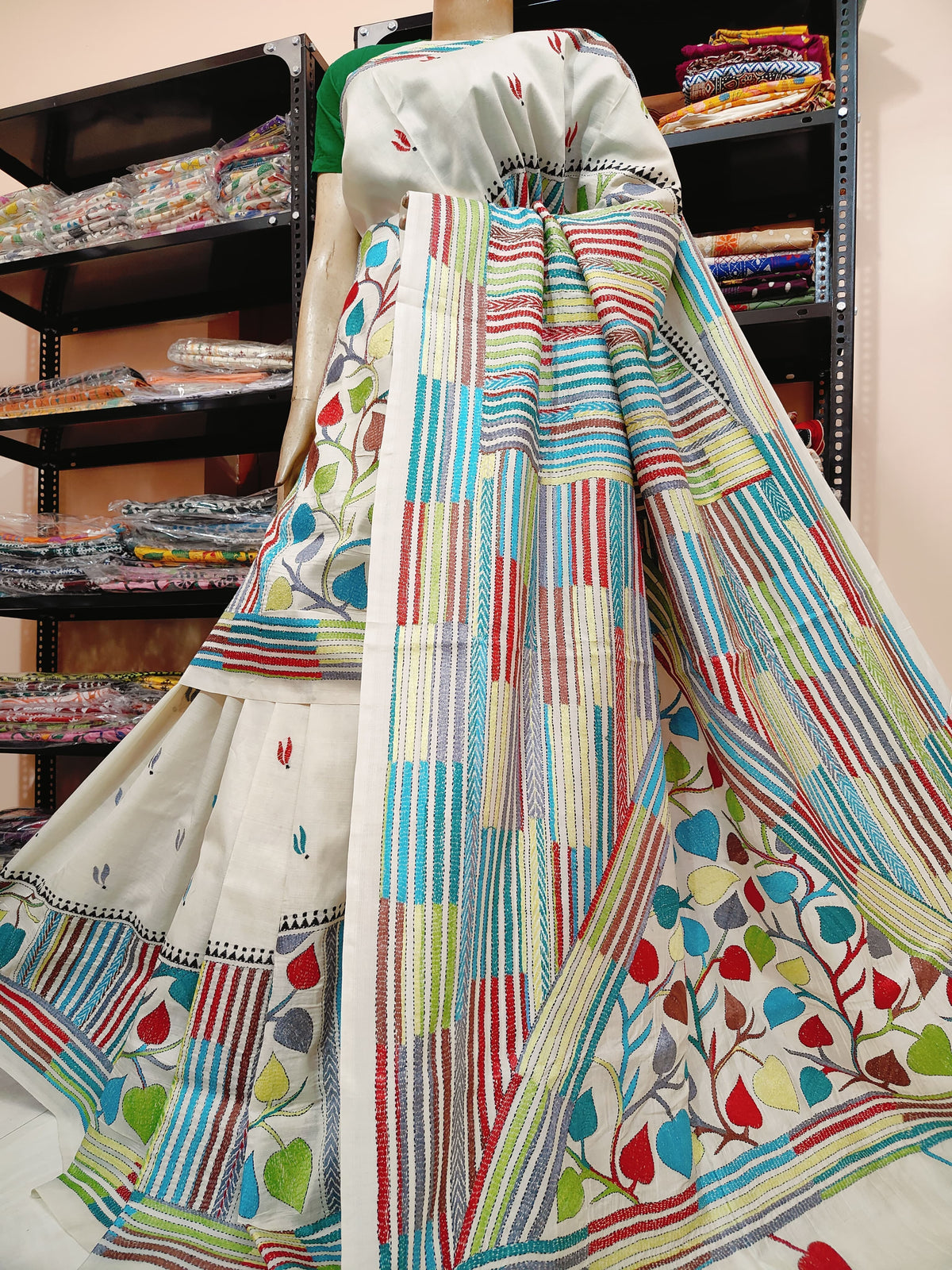 *EXCLUSIVE COLLECTION OF HAND KANTHA & GUJRATI STICH ON PREMIUM QUALITY PURE TUSSAR SILK*
WITH WORK BP
