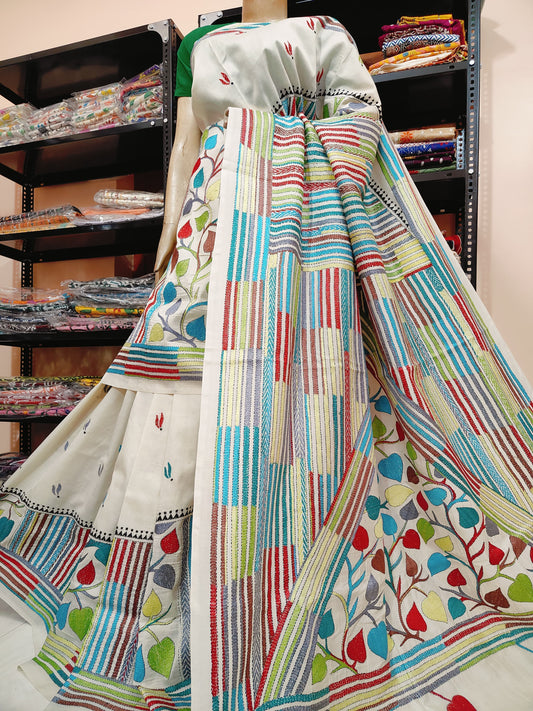 *EXCLUSIVE COLLECTION OF HAND KANTHA & GUJRATI STICH ON PREMIUM QUALITY PURE TUSSAR SILK*
WITH WORK BP
