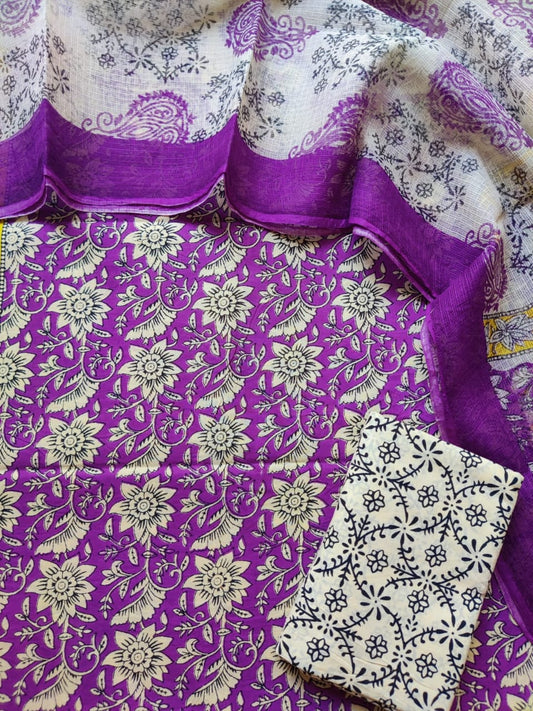 Block printed cotton suit with kota doriya duppta 
Top @ bottom *cotton*
Duptta  *kota doriya*