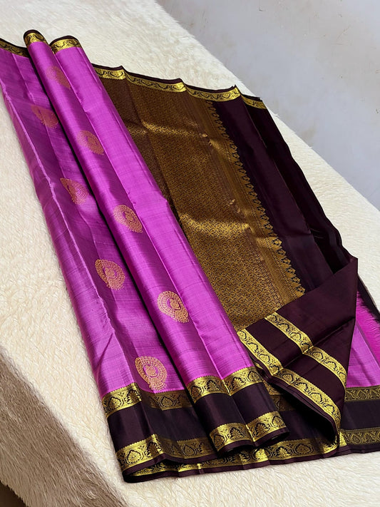 100% pure kanchipuram handwoven quality 1G gap border fancy buttas silk saree