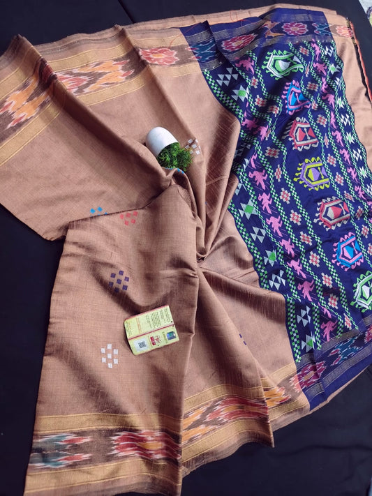 pure raw silk zari ikkat  border body buta design saree dolavedy contrast pallu with contrast blouse saree*
 raw silk saree
silk mark certified
handloom weaved

