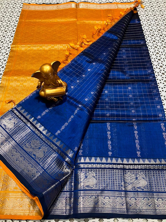 *Material*:Mangalagiri Pattu by cotton
*Model*:Kanchi border checks and butta Pattu sarees
Contrast pallu and blouses 
Running pallu and blouses 