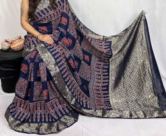 Dorshmi | Ajrakh Saree on Dola Silk