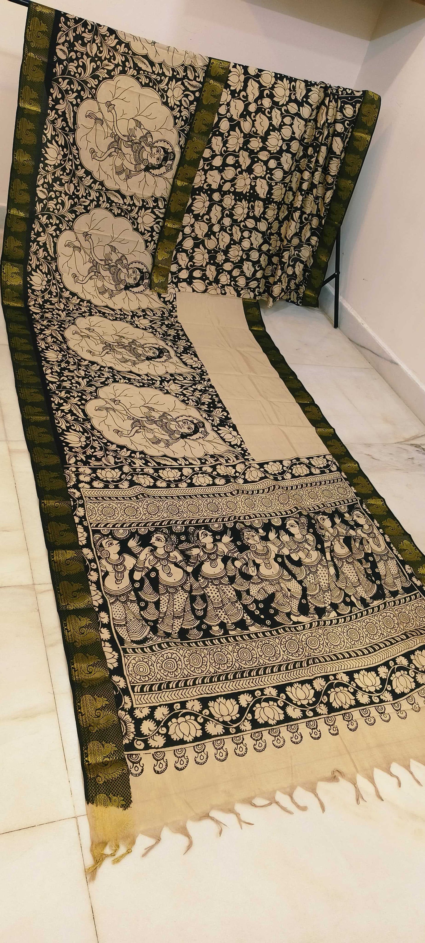 Kimaya | Black and white kalamkari Saree