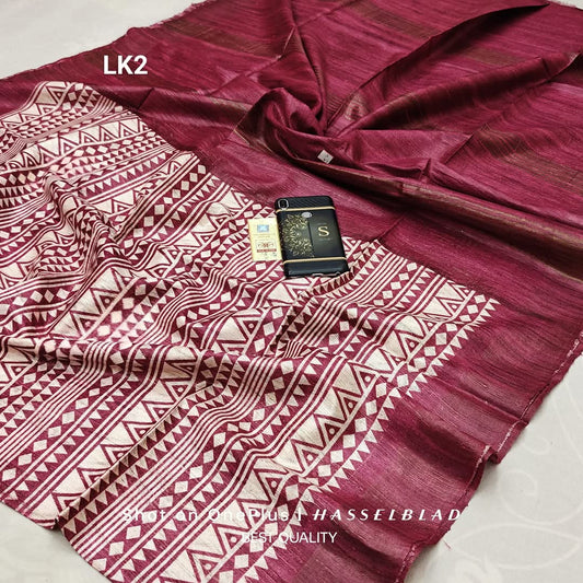 Turmeya | Tussar Ghicha Screen Print Saree