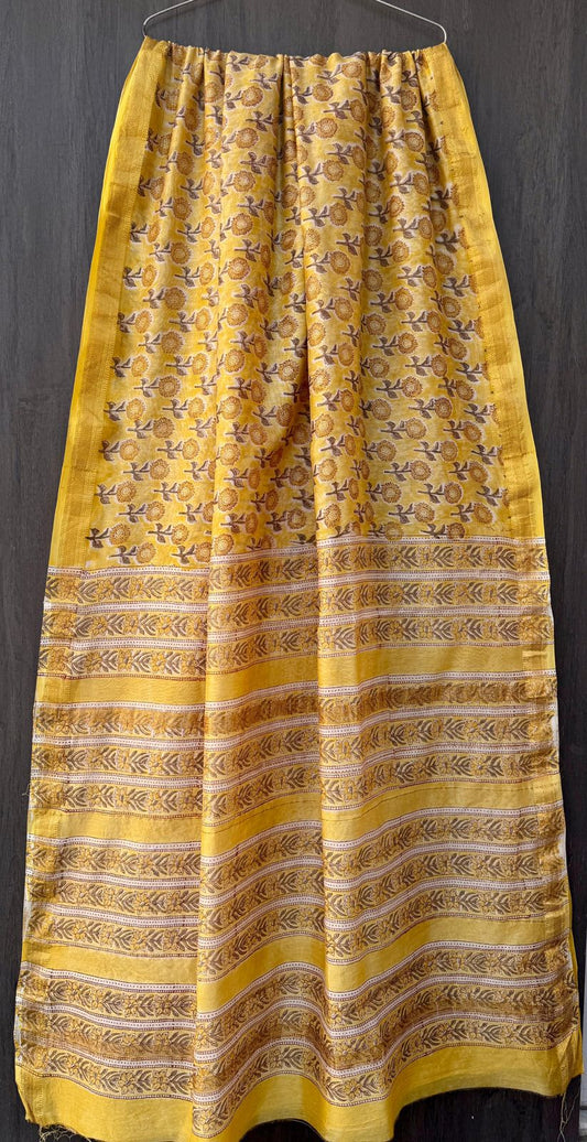 Chikhalia | Block printed Maheshwari Silk Saree