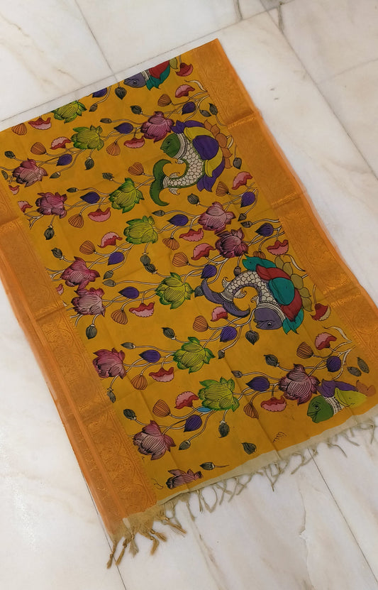 Namanah | mangalgiri cotton dupatta with kalamkari work