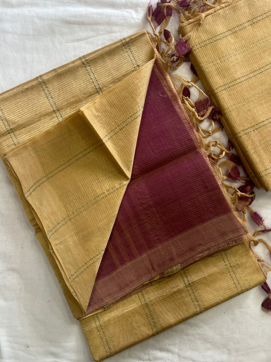 **Material **:- Mangalagiri handloom pattu by cotton 

**Model **:- all-over zari lines model sarees 

Contrast zari lines pallu & blouse