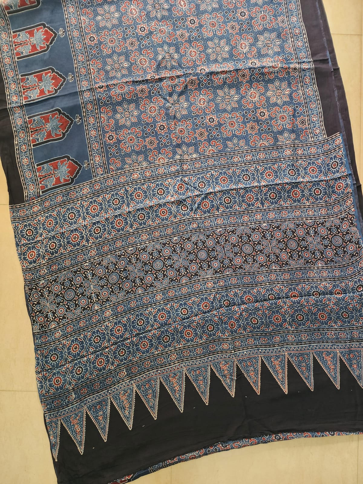 Modal sadi 
Ajrakh hand block print Saree Available....