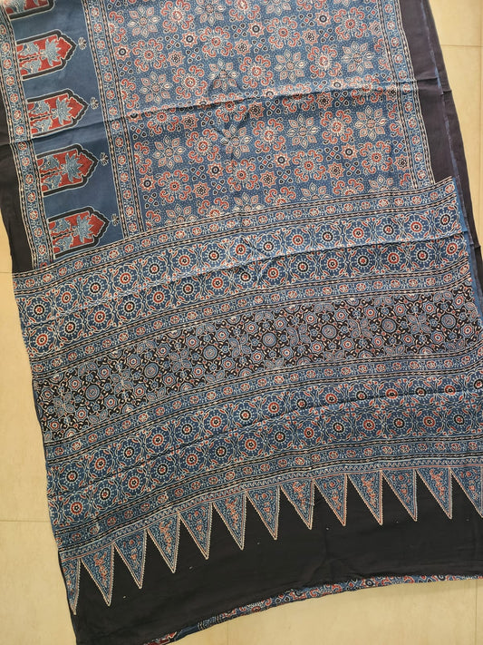 Modal sadi 
Ajrakh hand block print Saree Available....