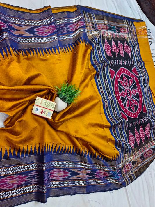 *Pure raw silk handloom Ikkat and vidarbha temple border saree with contrast blouse*
Pure raw silk saree
Silk mark certified
Handloom made
Best quality