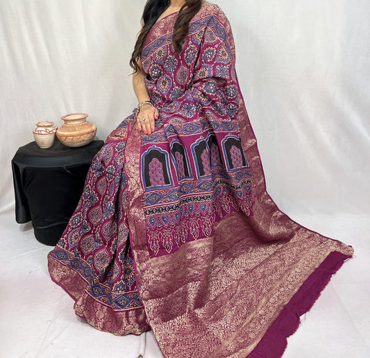 Donthika | Ajrakh Saree on Dola Silk