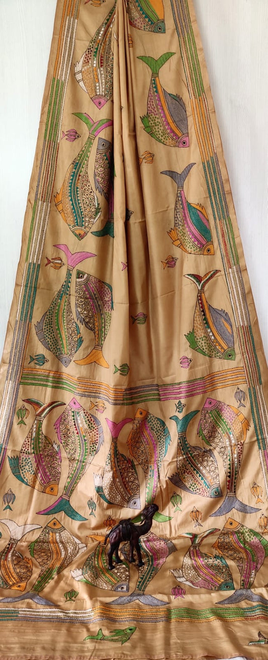 Hand Kantha on blended silk with blouse piece