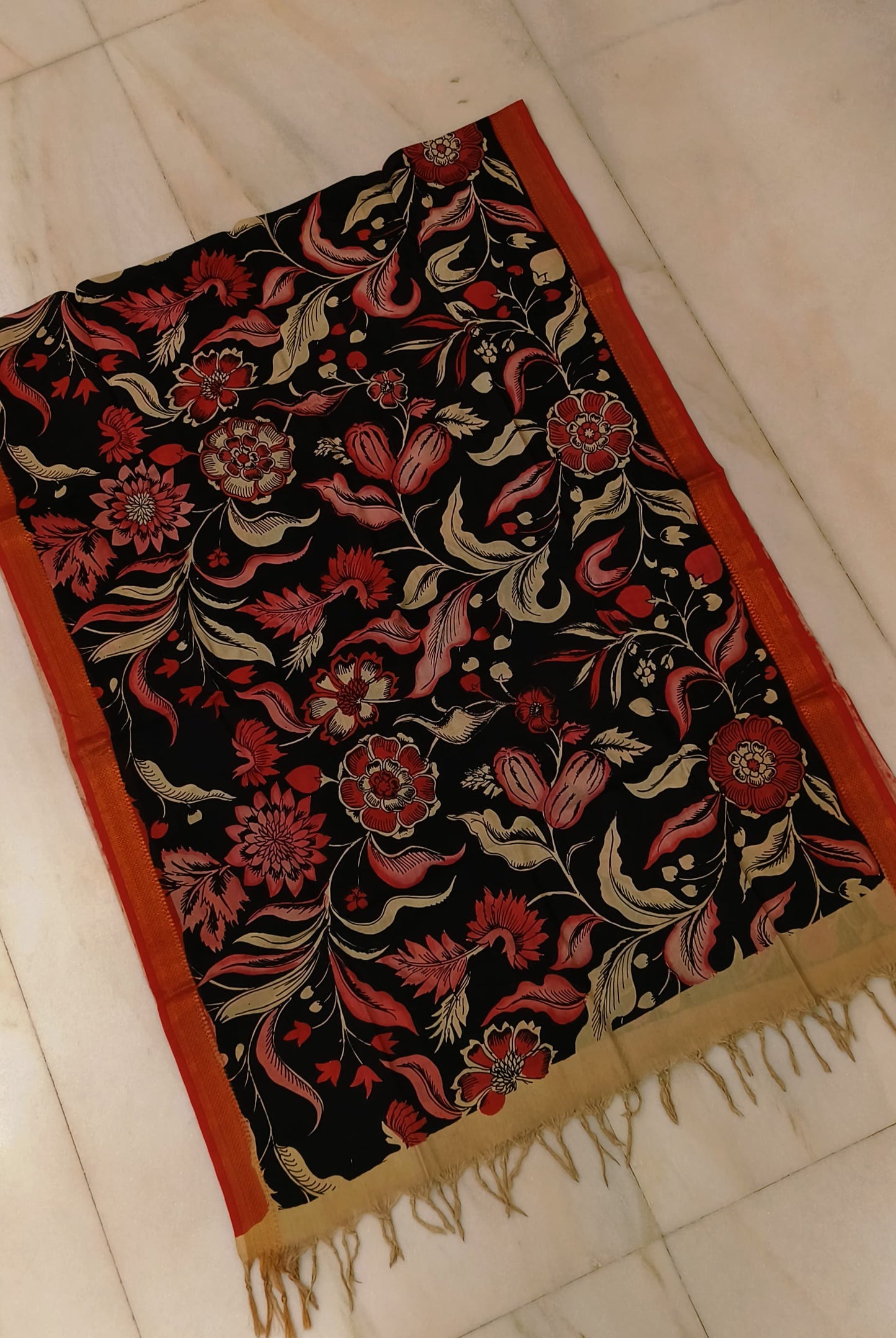 Nelamangla | mangalgiri cotton dupatta with kalamkari work