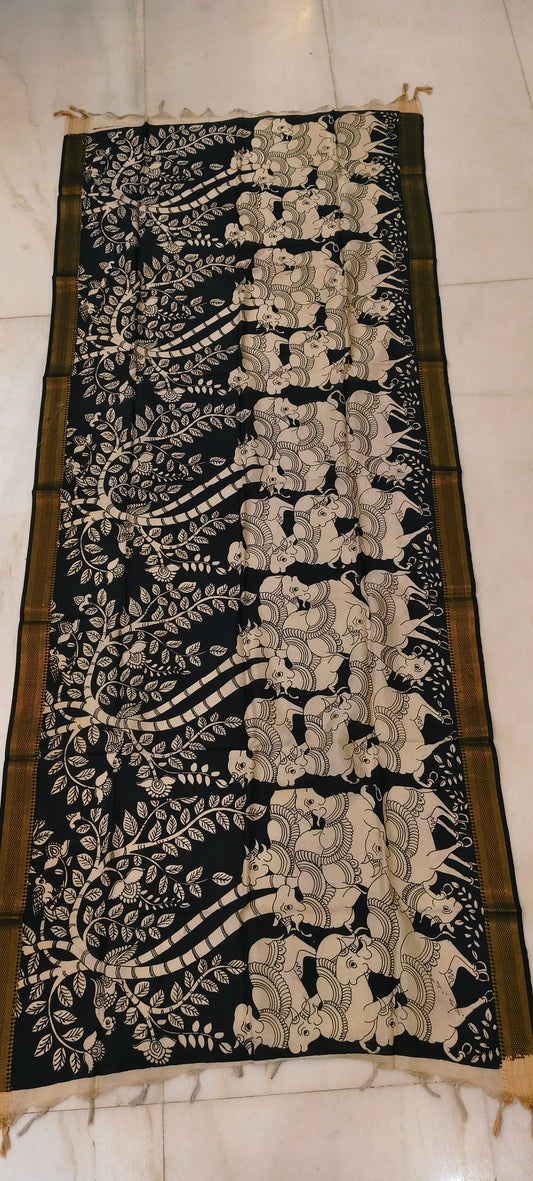 Kaamna | Kalamkari dupatta on mangalagiri silk