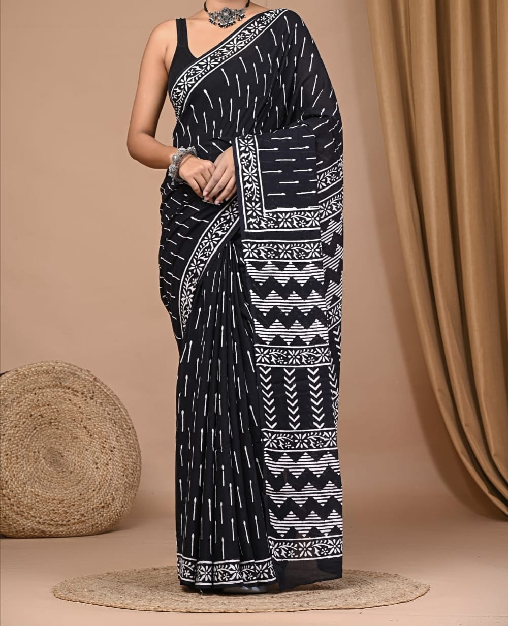 Munzikaa | Mul Cotton Blockprint Saree