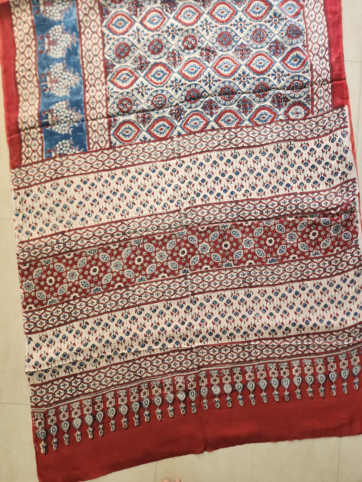 Modal sadi 
Ajrakh hand block print Saree Available....