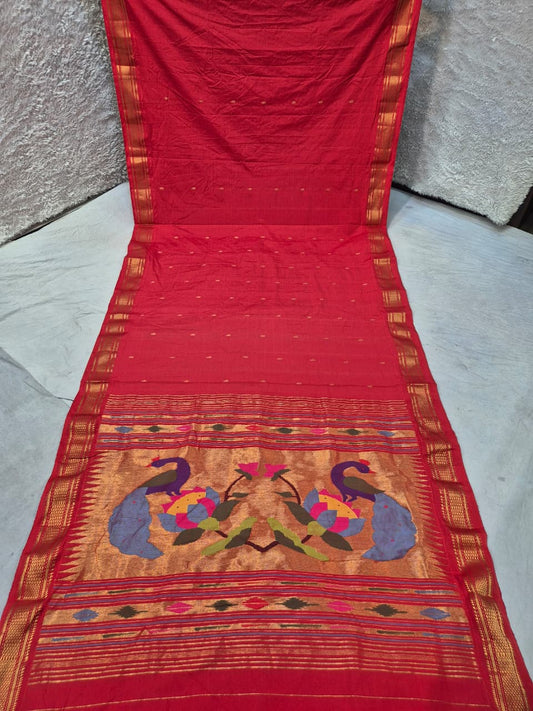 Yeola cotton paithani*
Pure cotton 
Handloom saree
Traditional Narali border 
Running blouse 
Shoulder butta 