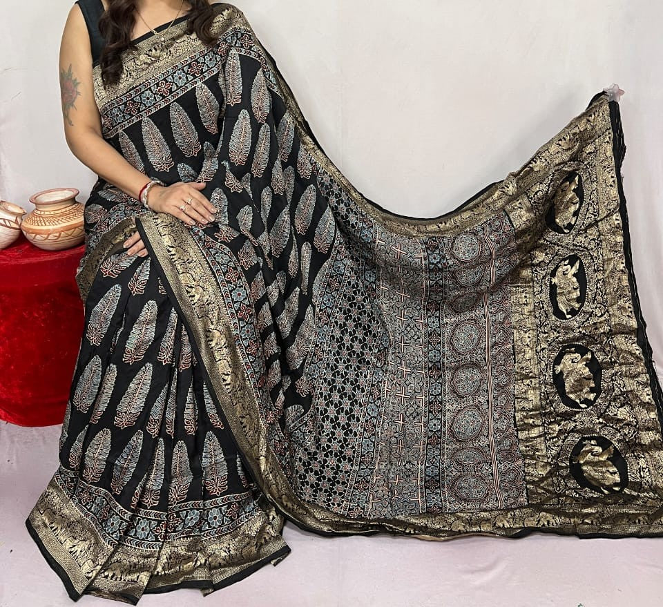 Dorintha | Ajrakh Saree on Dola Silk