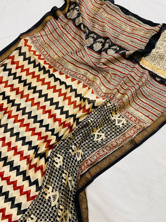 Let’s Wear #ethicallymade✅
🍁Beautifully Crafted Maheshwari Silk Saree  collection🍁
 Specially Designed in Bagru  jahota rapid dabu hand block print
100% Natural Dye
Fabric : Maheshwari Silk 
Length : 5.5 Meters
Blouse Piece : 0.90 Meter
