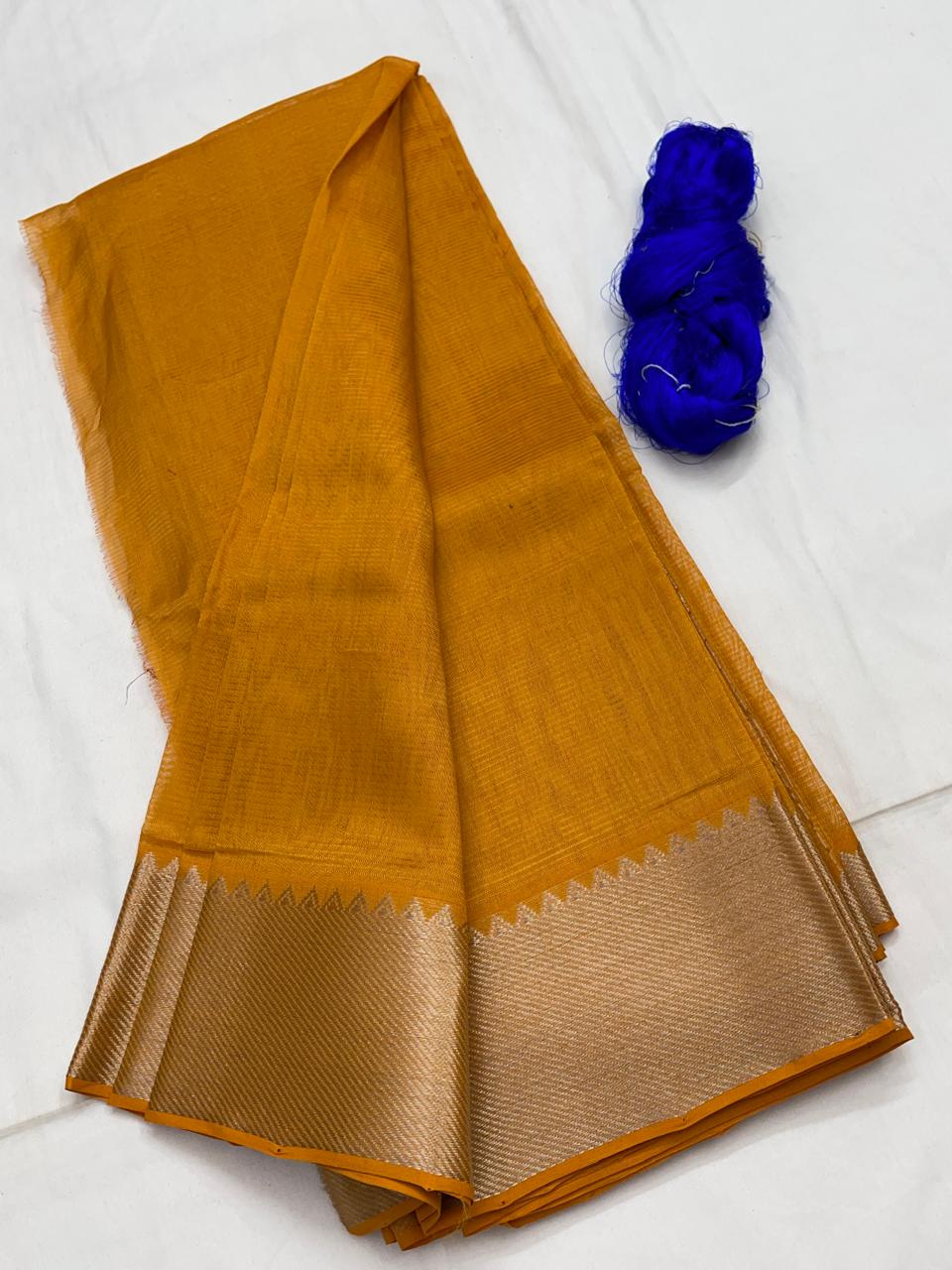 Mangalagiri pattu by cotton
pure handloom big jari border
sarees with running blouse