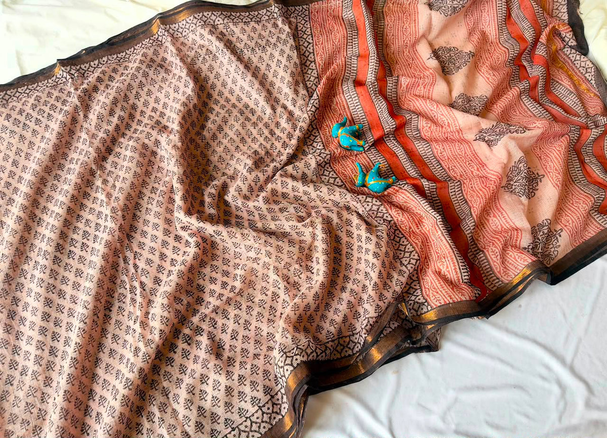 Summer special collection
Vanaspati ajark print

Kota saree new collection of Bagru print 
New collection Saree Kota Doriya .
Hand made 
Block print , Dabu print , Bagru print , vaspati print, ajark prijt
Saree length 5.5 mtr
Blouse.  80cm
Hand block printed.
