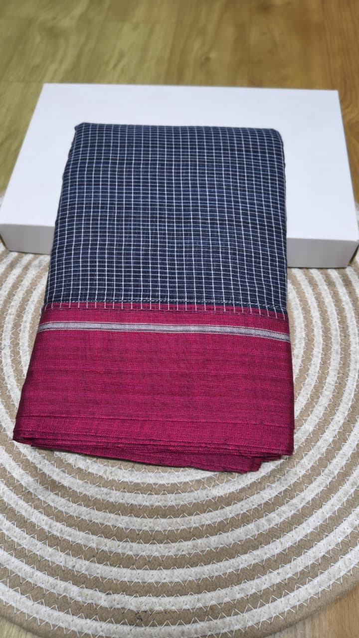 Handwoven patteda anchu saree in pure cotton