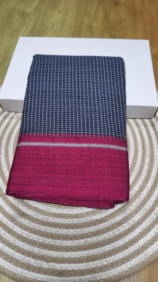 Handwoven patteda anchu saree in pure cotton