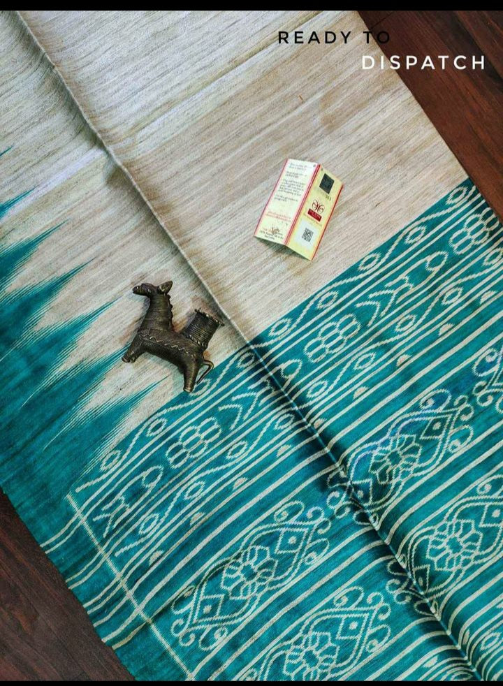 tussar gheecha screen printed saree with silk mark