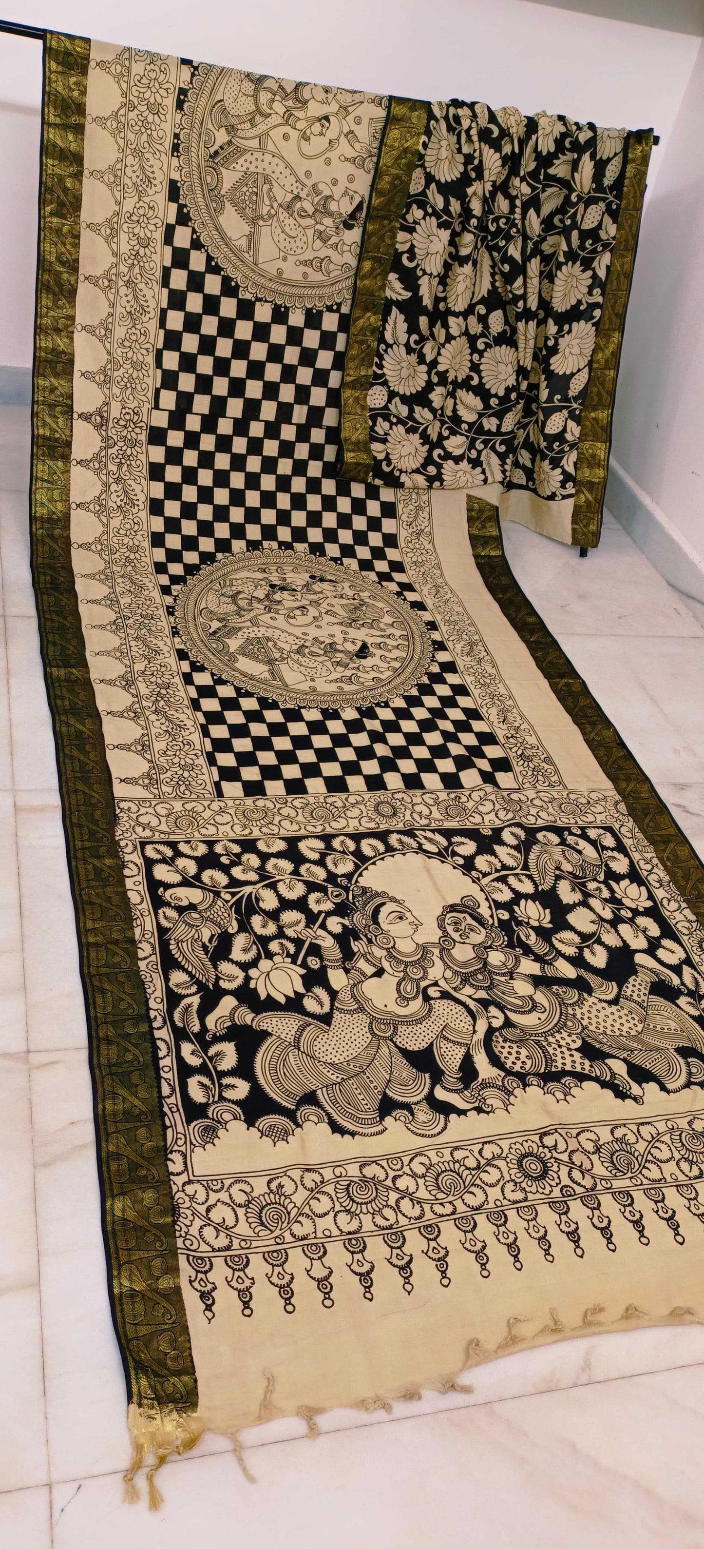 Karthika | Black and white kalamkari Saree