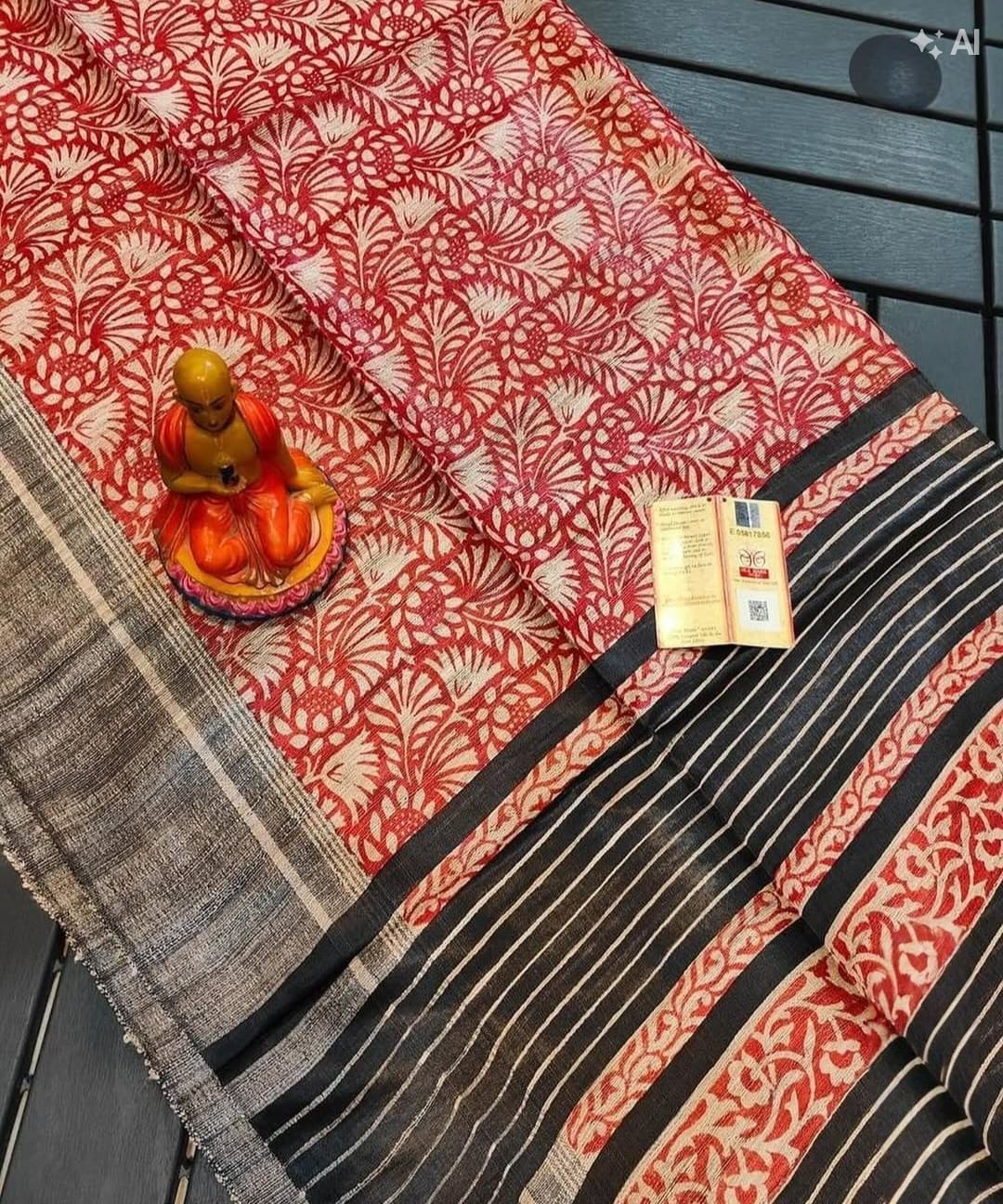 Screen print on gheecha tussar saree with silk mark