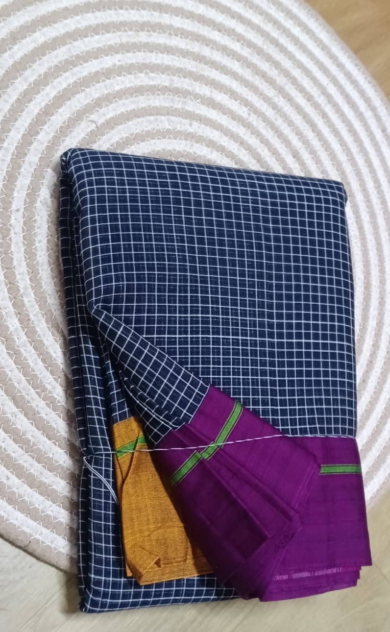 Handwoven patteda anchu saree in pure cotton