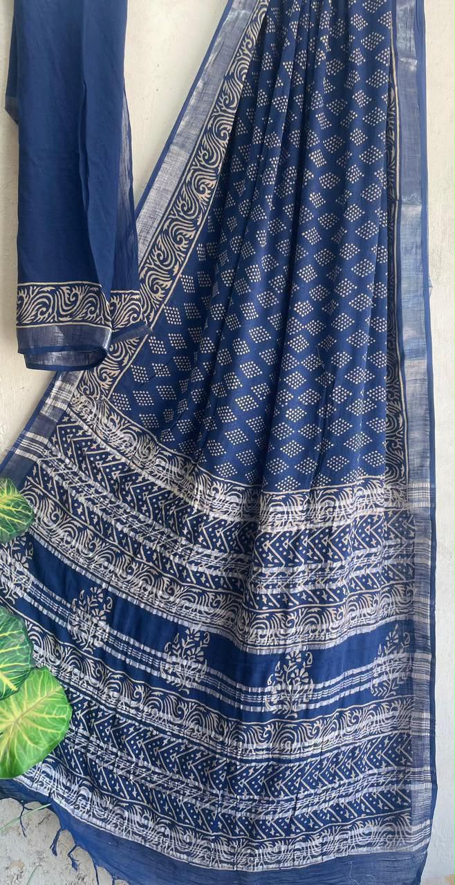 👌🏻Linen collection 👌🏻
.... *Hand* block printed linen saree with blouse.....
Size 6.5 with blouse
Natural dye n colour
 
Pure hand ( without screen print ) 