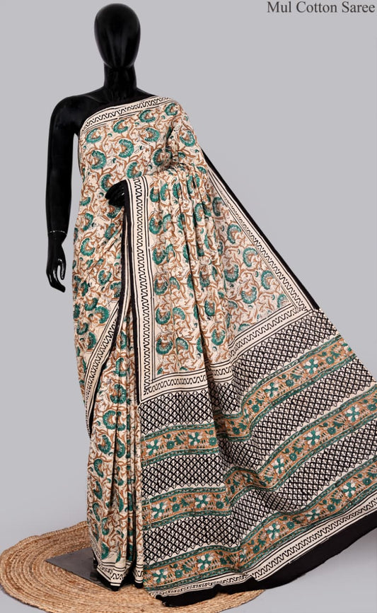 premium Traditional Mulmul CottonBeautiful Pure Soft Mulmul Cotton Sarees available*
Size: 6.30 mtr with blouse 