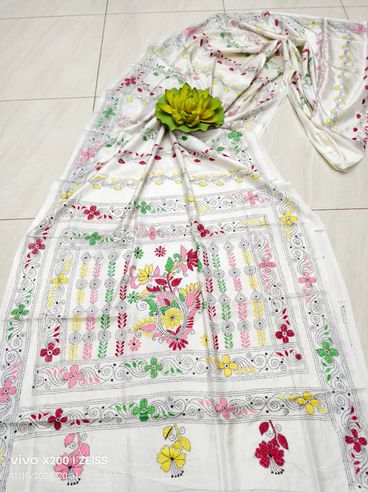 Kajalisha |  Blended silk saree with Kantha Embroidery