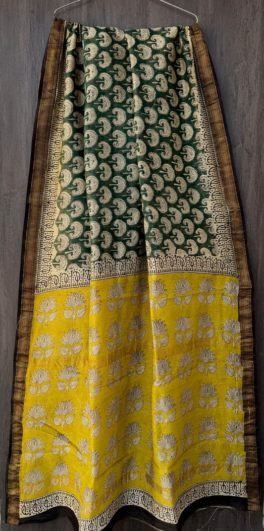 Dutta | Block printed Maheshwari Silk Saree