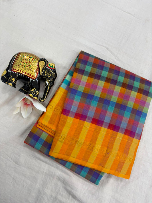 *Pure Mangalagiri Cotton Sarees*

*Saree Allover Multi Colour Checks*

*Pallu and Blouse Contrast*