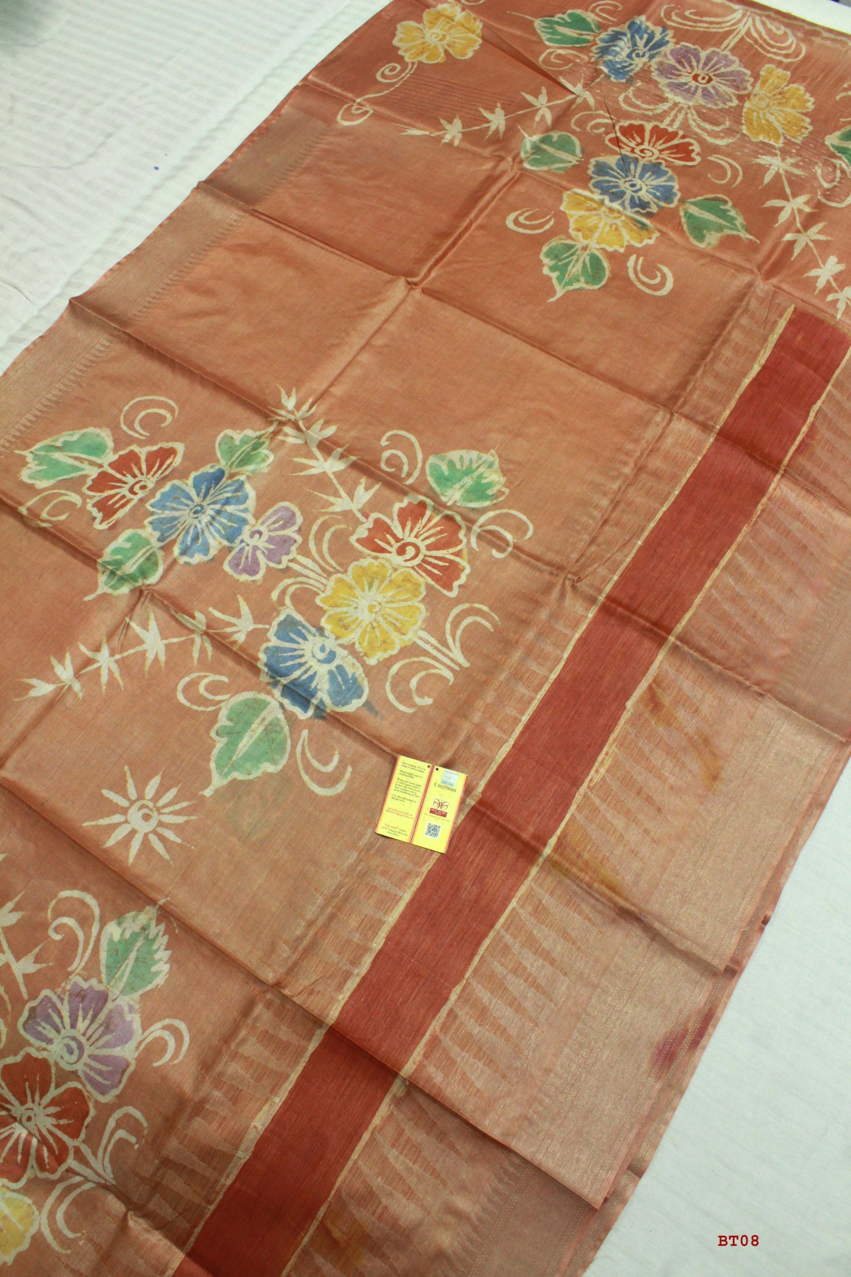 👆Pure Kosa Silk, Hand-batik Print Saree With Blouse Piece