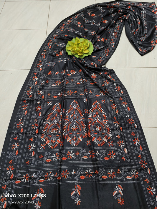 Kajalvika |  Blended silk saree with Kantha Embroidery