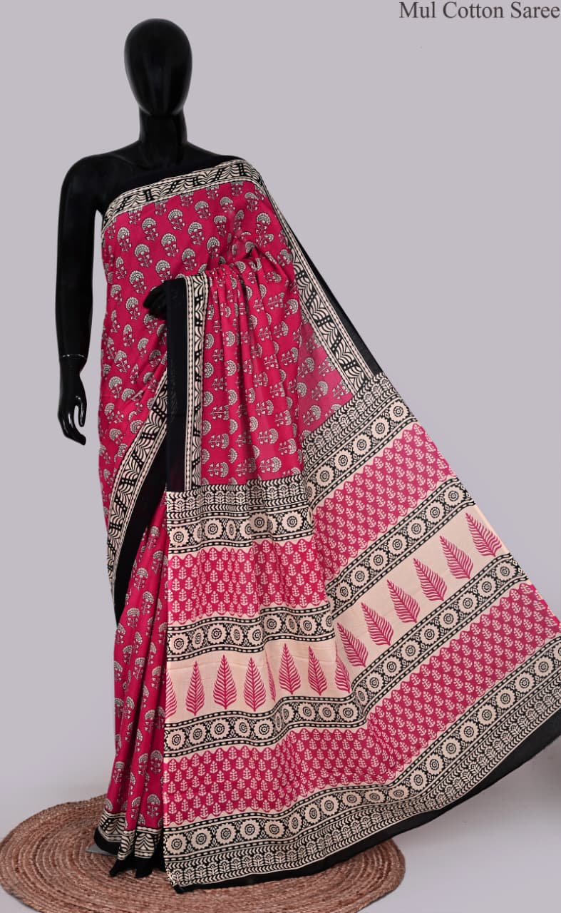 premium Traditional Mulmul CottonBeautiful Pure Soft Mulmul Cotton Sarees available*
Size: 6.30 mtr with blouse 
