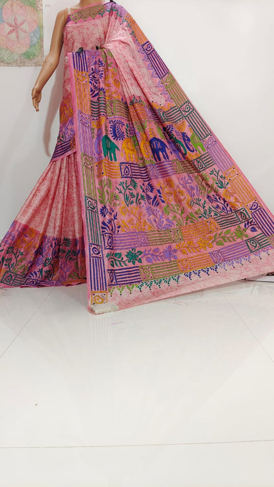 Deepti | Hand Made Kantha Embroidery on Semi Silk