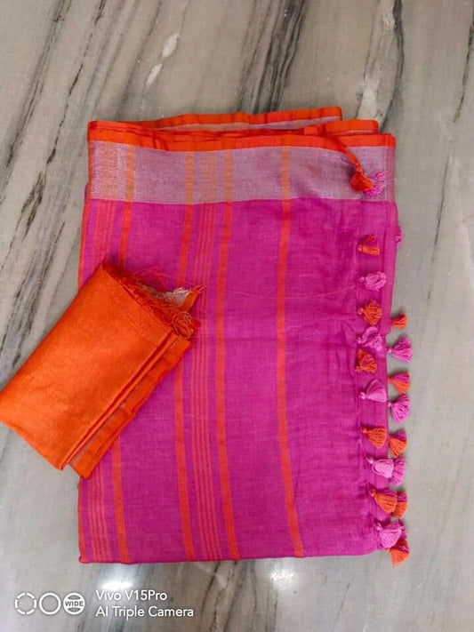 Plain cotton linen sarees