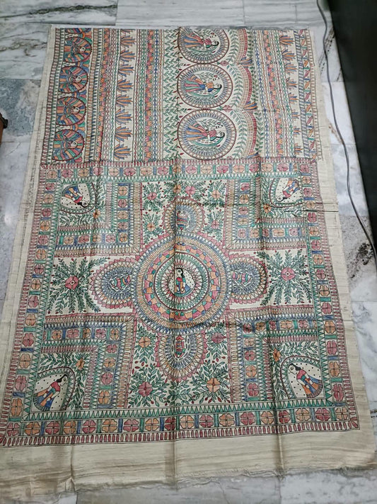 Hand painted madhubani on tussar