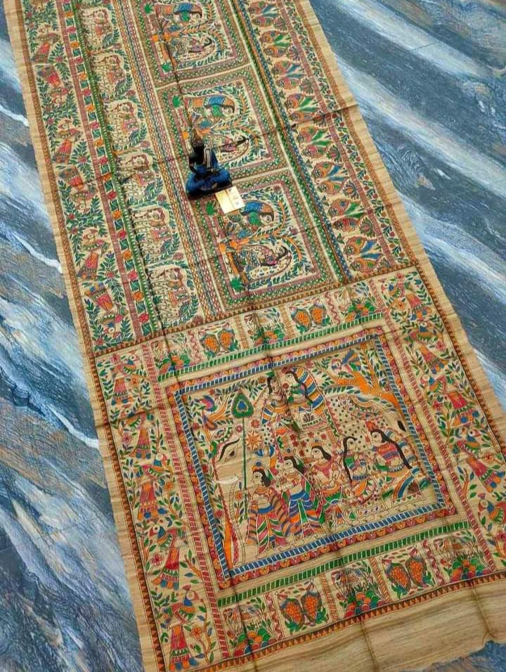 Hand painted madhubani on tussar